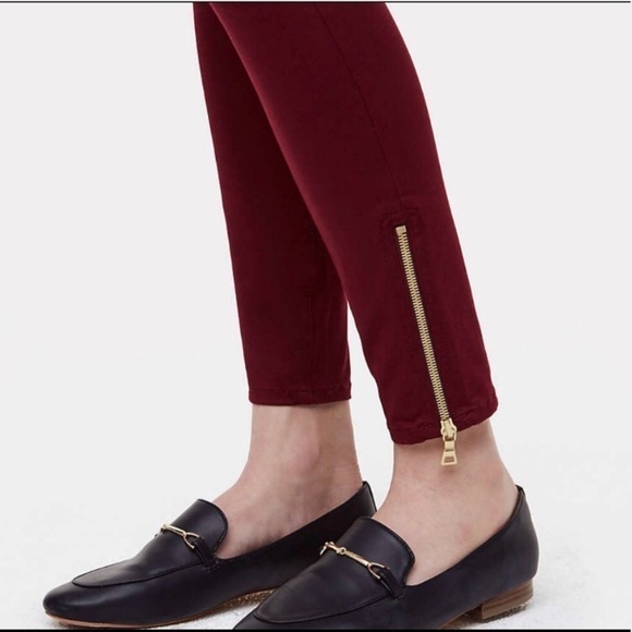 NWT!! LOFT Petite Skinny Sateen Zip Pants burgundy wine - Picture 4 of 5